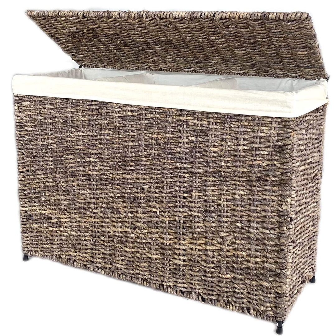 America Basket Woven Maize 3-Section Lined Hamper