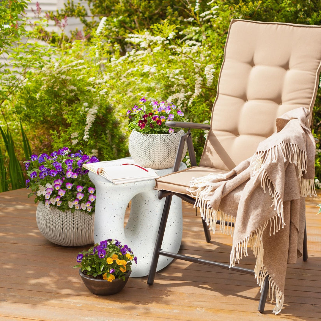 Outdoor Contemporary Lightweight Concrete Accent Side Table White Modern Oval - Diamond Home USA