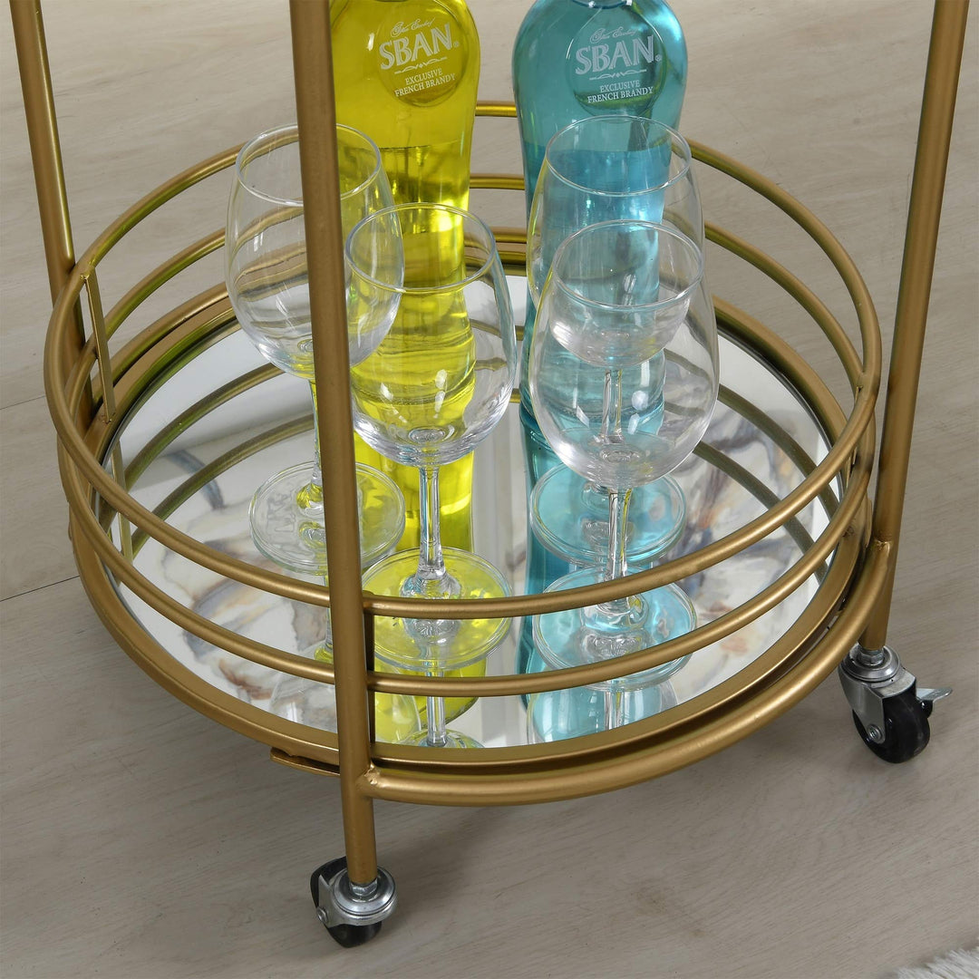 Gold Round Bar Cart American Crafted Metal 16 X 33.5 in Yellow Industrial - Diamond Home USA