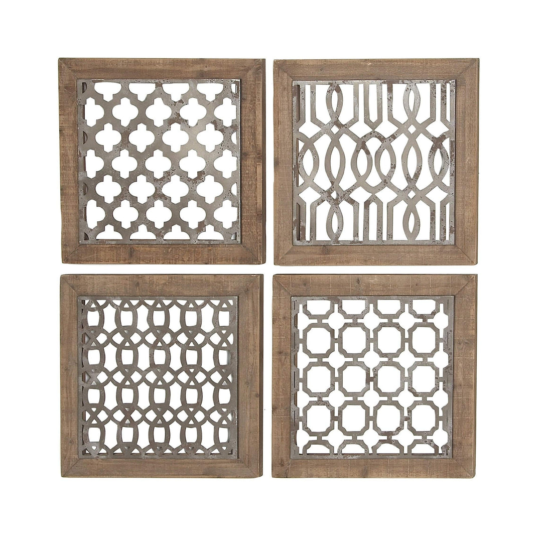 Set of 4 Traditional 19 Inch Brown and Black Geometric Wall Decor Wood - Diamond Home USA