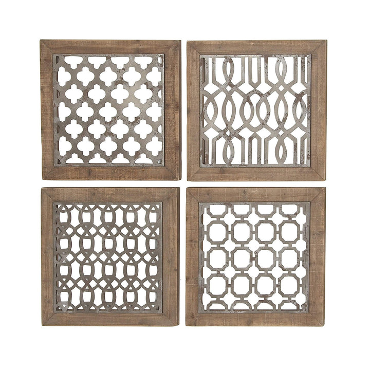 Set of 4 Traditional 19 Inch Brown and Black Geometric Wall Decor Wood - Diamond Home USA