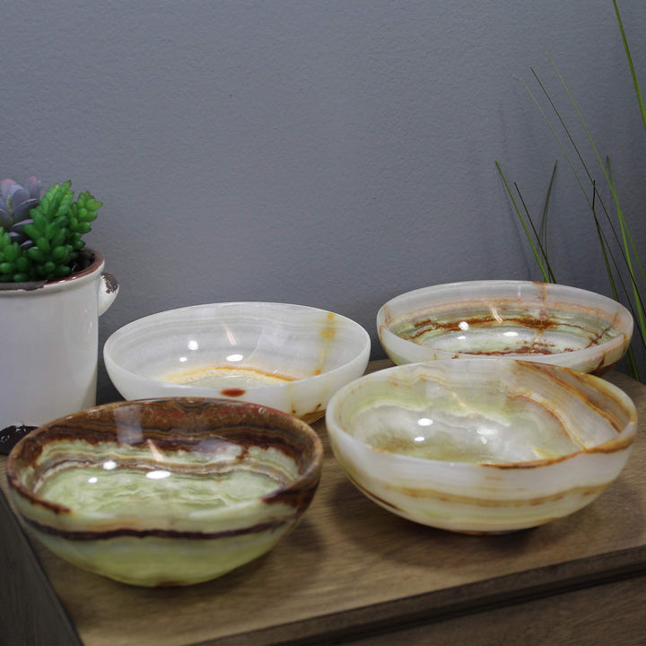Decorative Handcrafted 6" Onyx Bowl (Set Of 4) Multi Color Marble Handmade
