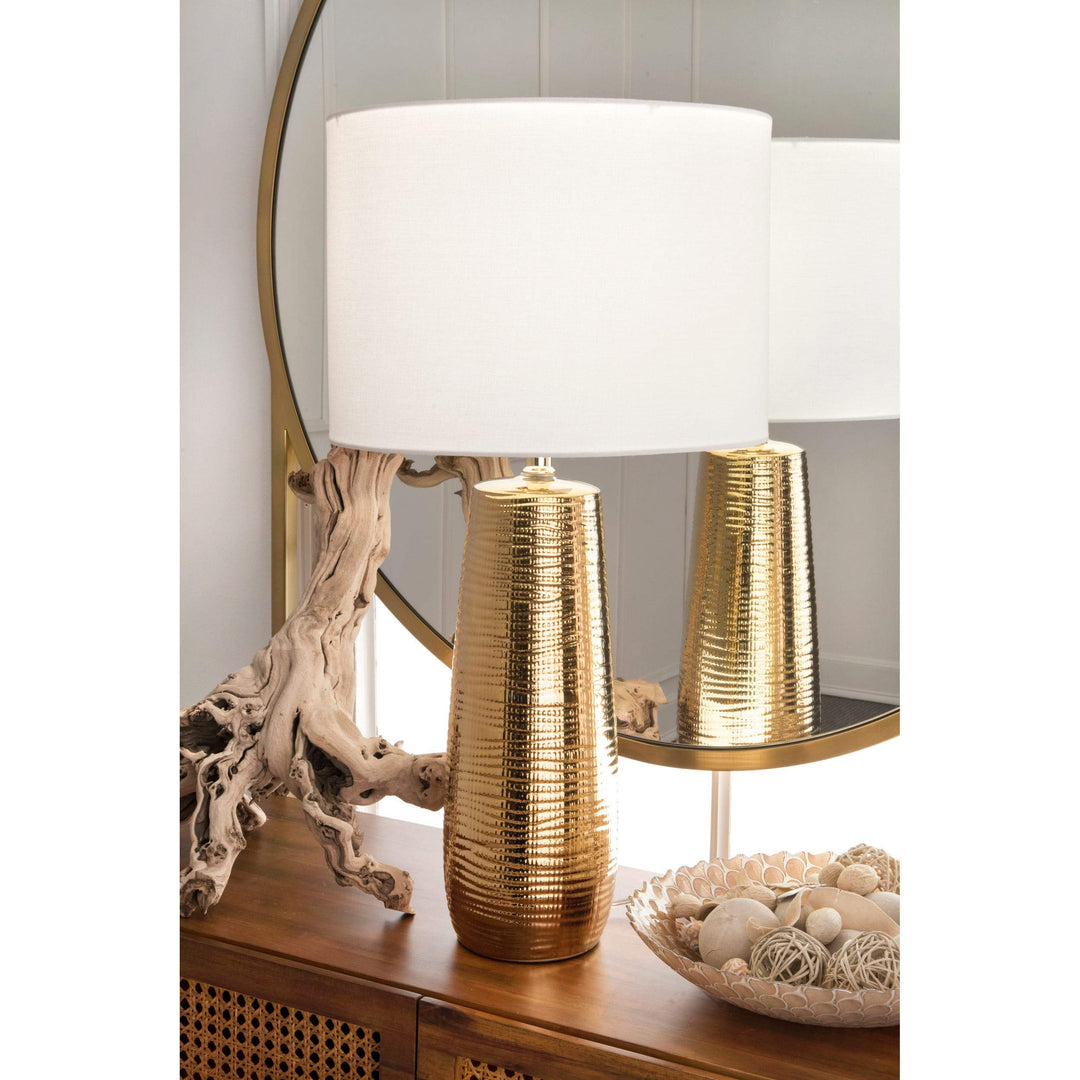 26'' Ceramic Linen Shade Golden able Lamp Gold Mid-Century Modern Shabby Chic