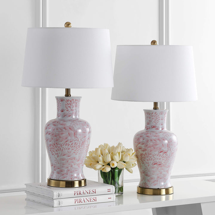 SAFAVIEH Lighting Collection Calli Pink/ White Chinoiserie 28-inch Bedroom - Diamond Home USA