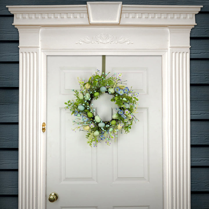 20" Flowering Blue and Green Easter Wreath Traditional Plastic - Diamond Home USA