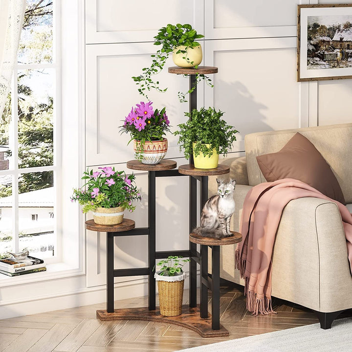 Corner Plant Stand Indoor 6 Tiered Shelf Flower Brown Metal Wood - Diamond Home USA
