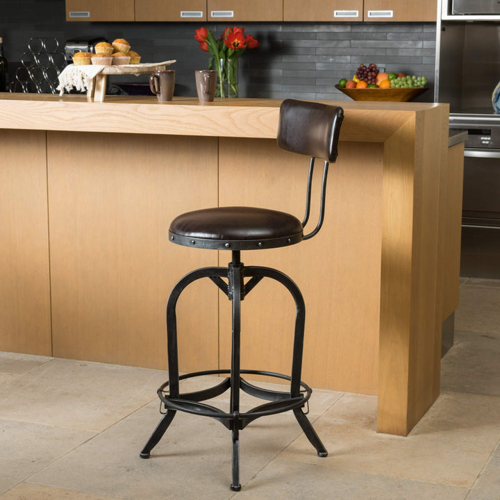 29-inch Adjustable Bonded Leather Backed Bar Stool Brown Modern Contemporary