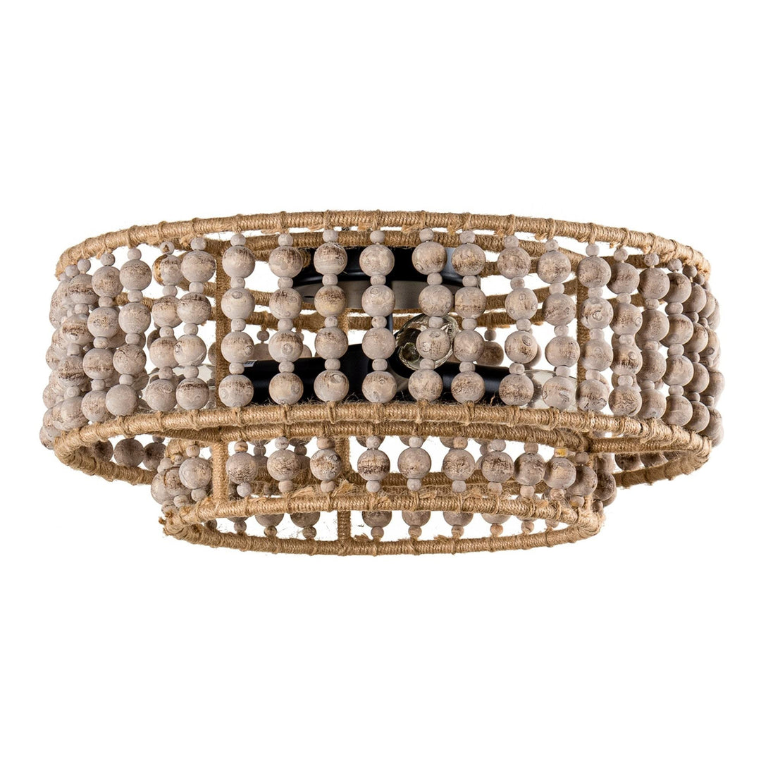 Boho 3-light Drum Wood Beaded Flush Mount Chandelier Brown Bohemian Eclectic - Diamond Home USA