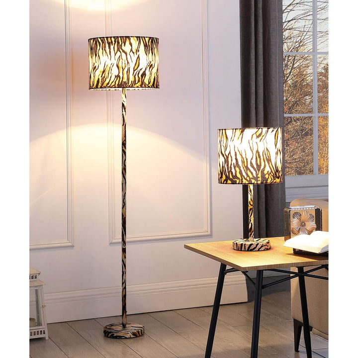 59 in. Suede Tiger Print Floor Lamp Orange Modern Contemporary - Diamond Home USA