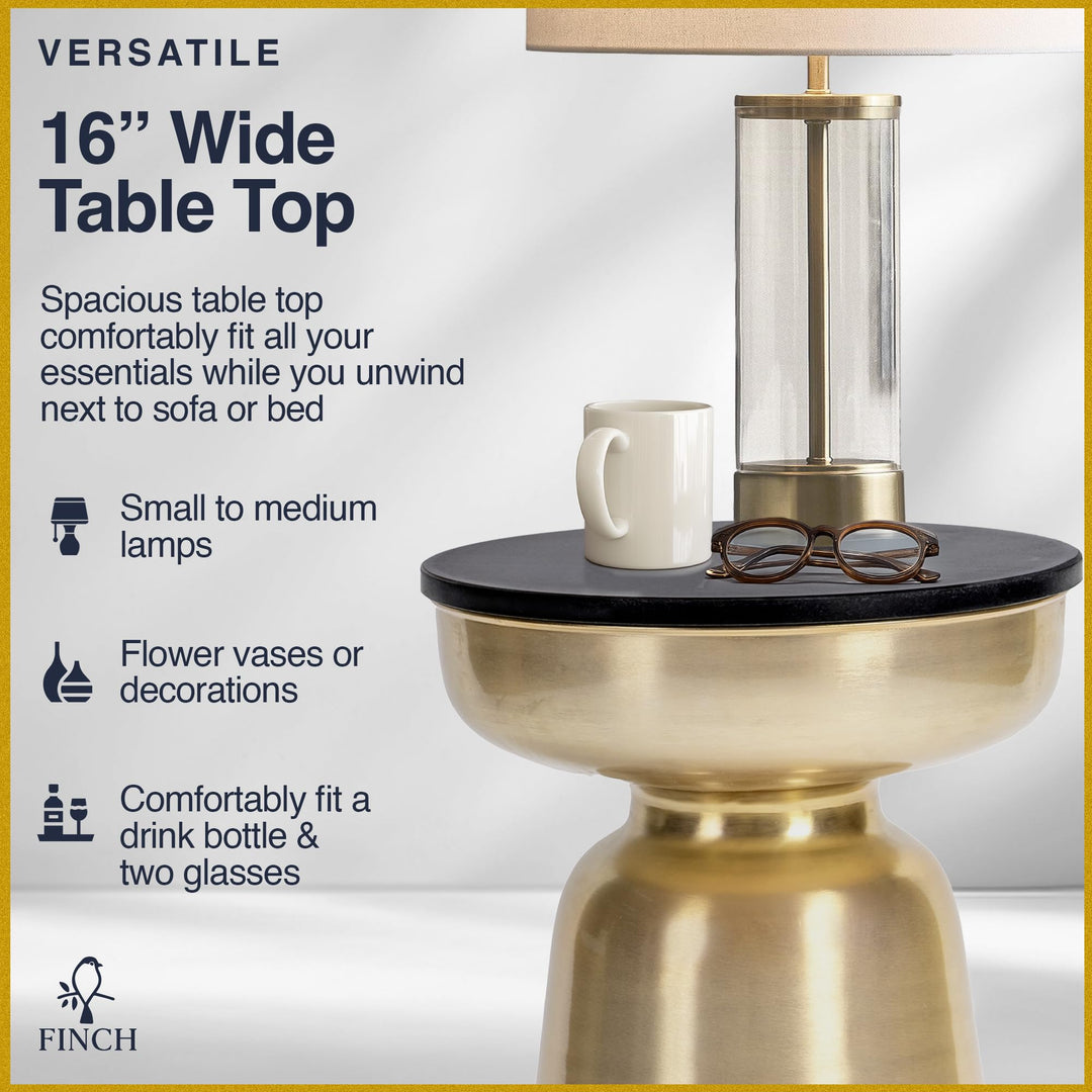 Finch Adler Metal Accent Side Table 16" Natural Granite Top Brushed Brass Base - Diamond Home USA