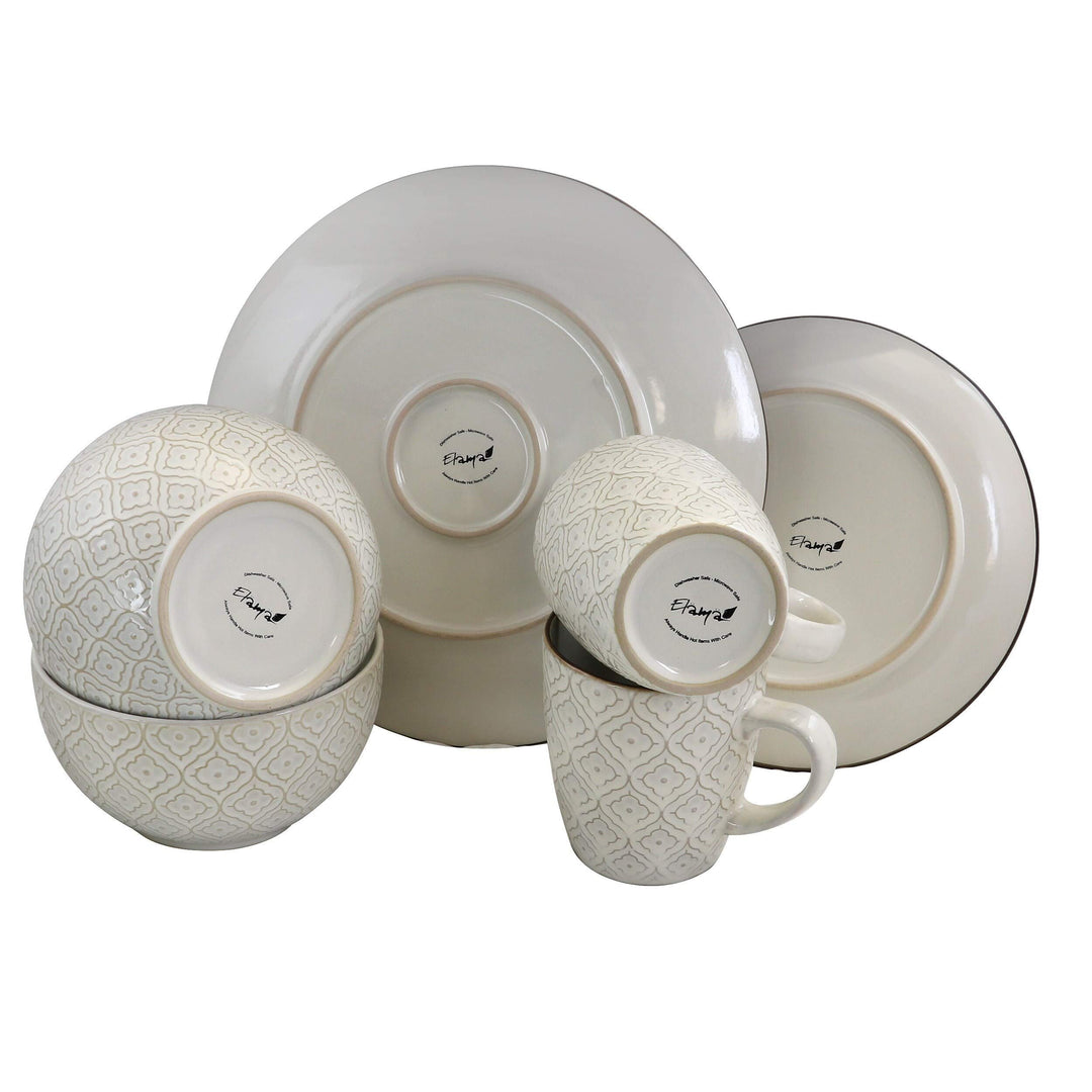 White 16 Piece Stoneware Dinnerware Set Textured Casual Round Microwave Safe