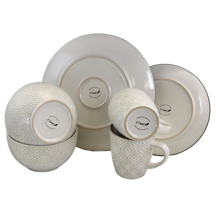 White 16 Piece Stoneware Dinnerware Set Textured Casual Round Microwave Safe