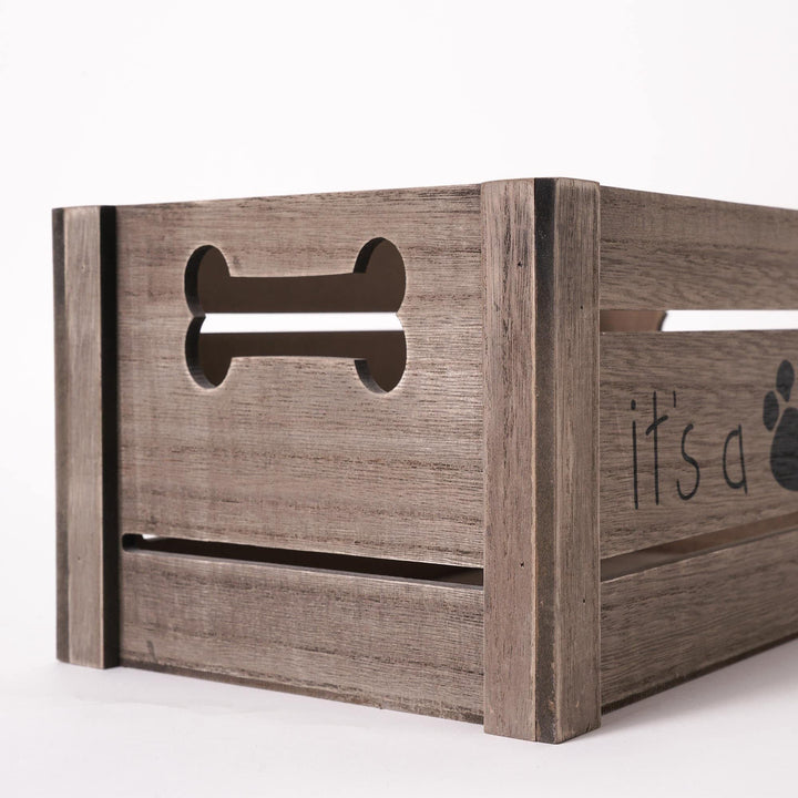 Joy Dog-Themed Wood Storage Crate Organizer Set of 3 Gray. Grey Farmhouse - Diamond Home USA