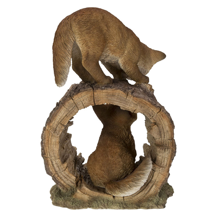 Fox Pups Hugging Ultra Realistic Garden Statue Multi Color Polyresin - Diamond Home USA