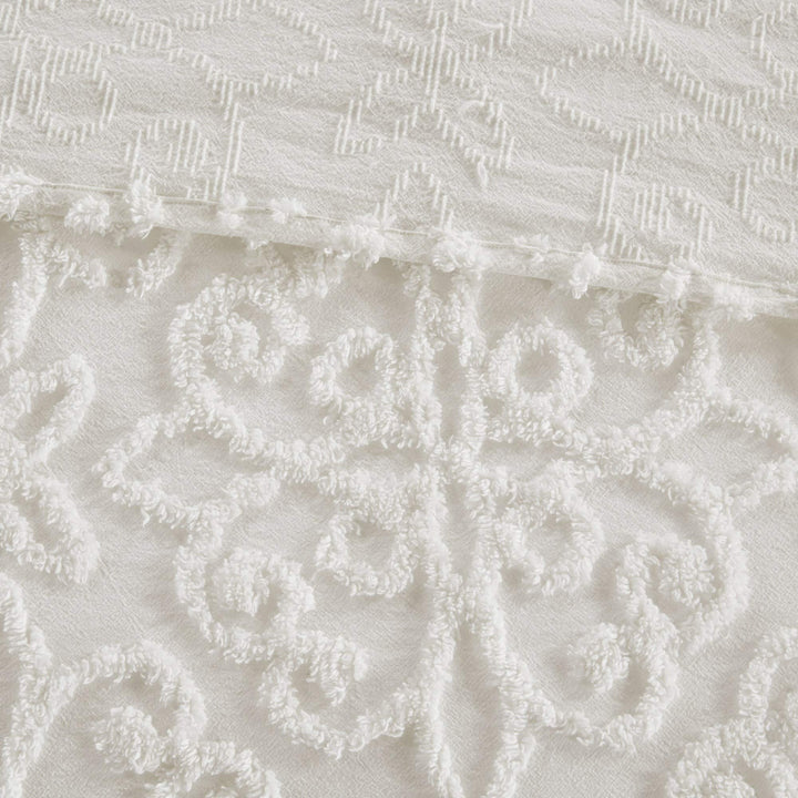 Oversized White Chenille Bedspread Full/Queen 102x118 Vintage Medallion Extra - Diamond Home USA