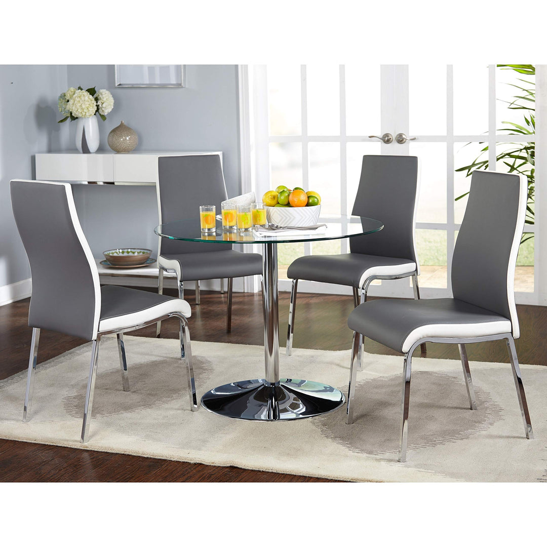 Dining Chairs (Set of 2) Grey White Modern Contemporary Leather Chrome Finish - Diamond Home USA