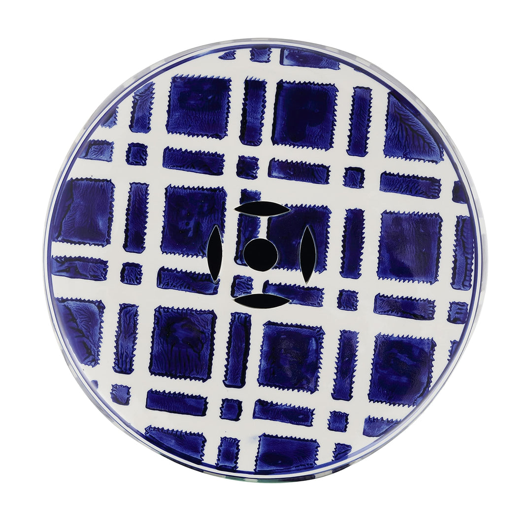 Ceramic Garden Stool Blue White Modern Contemporary Glossy - Diamond Home USA