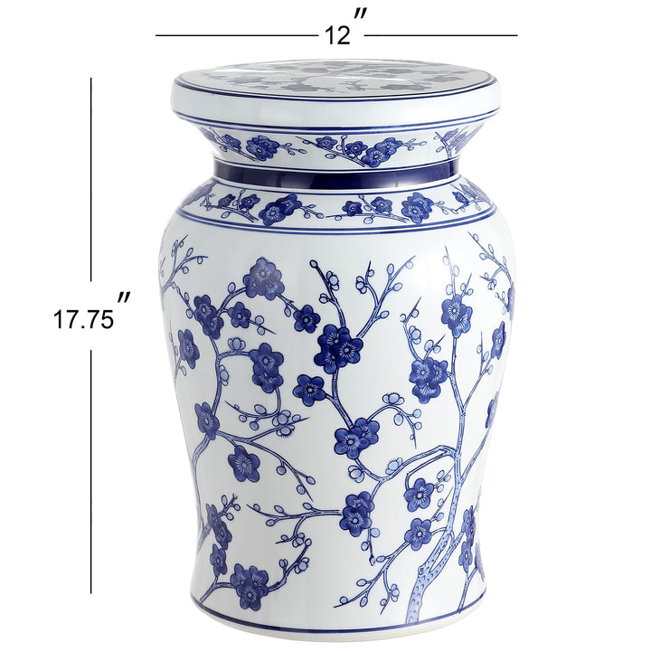 Cherry Blossom 17.7" Ceramic Garden Stool White/Blue Blue White Oriental - Diamond Home USA