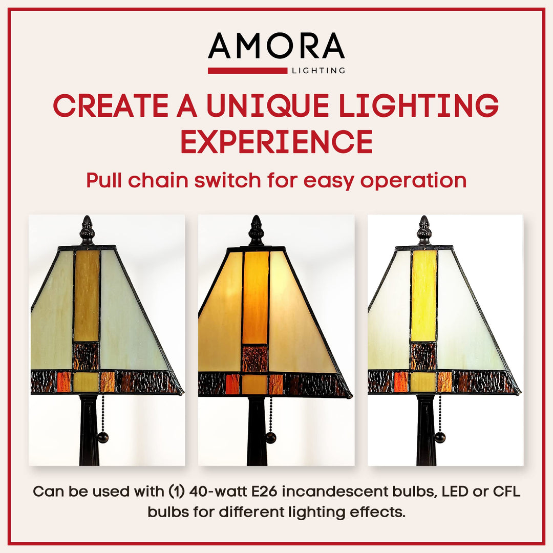 Amora Vintage Tiffany Table Lamp - Yellow & Tan Glass ghtstand Lamp - Table - Diamond Home USA