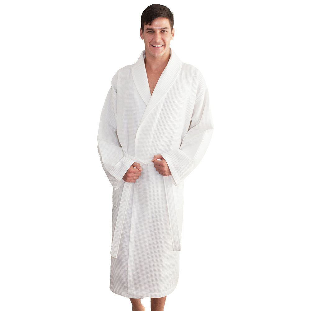 Linum Home Textiles 100% Turkish Cotton Unisex Waffle Weave Bathrobe White L/XL - Diamond Home USA