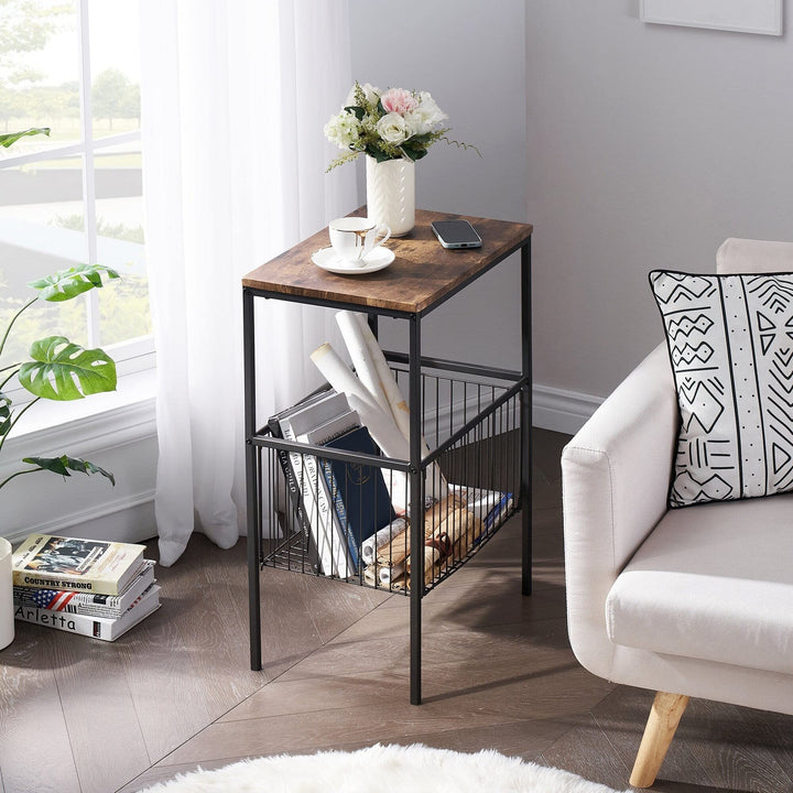 31" Height Modern Side End Table with Storage Mesh Basket Brown Casual - Diamond Home USA