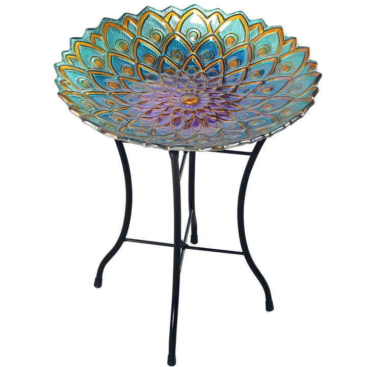 Outdoor Glass Mosaic Flower Fusion Bird Bath Blue/Purple 21.2" h Multi Color