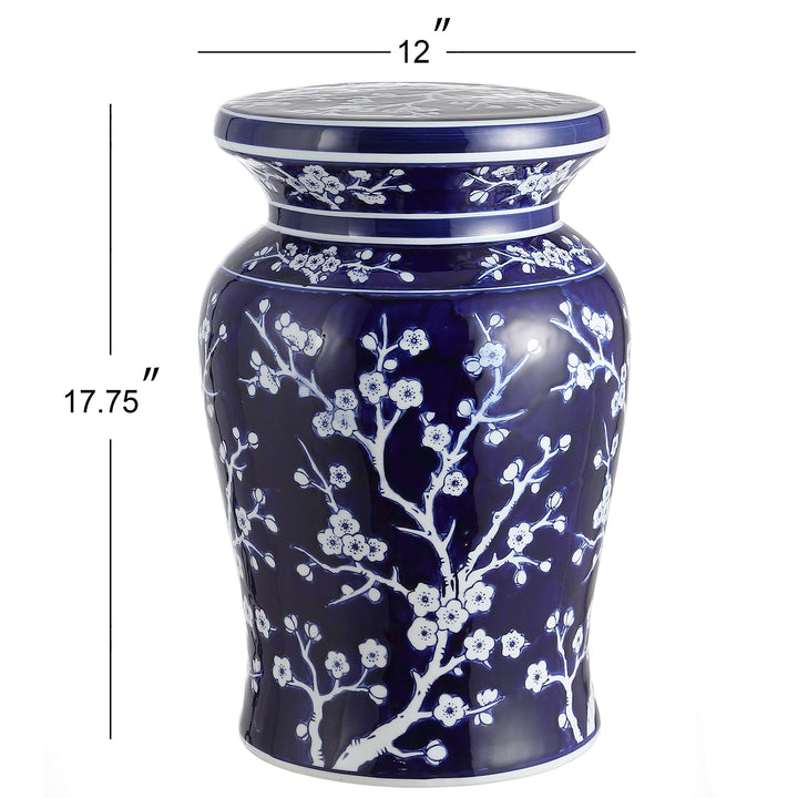 Cherry Blossom 17.7" Ceramic Garden Stool Navy/White Blue White Oriental - Diamond Home USA