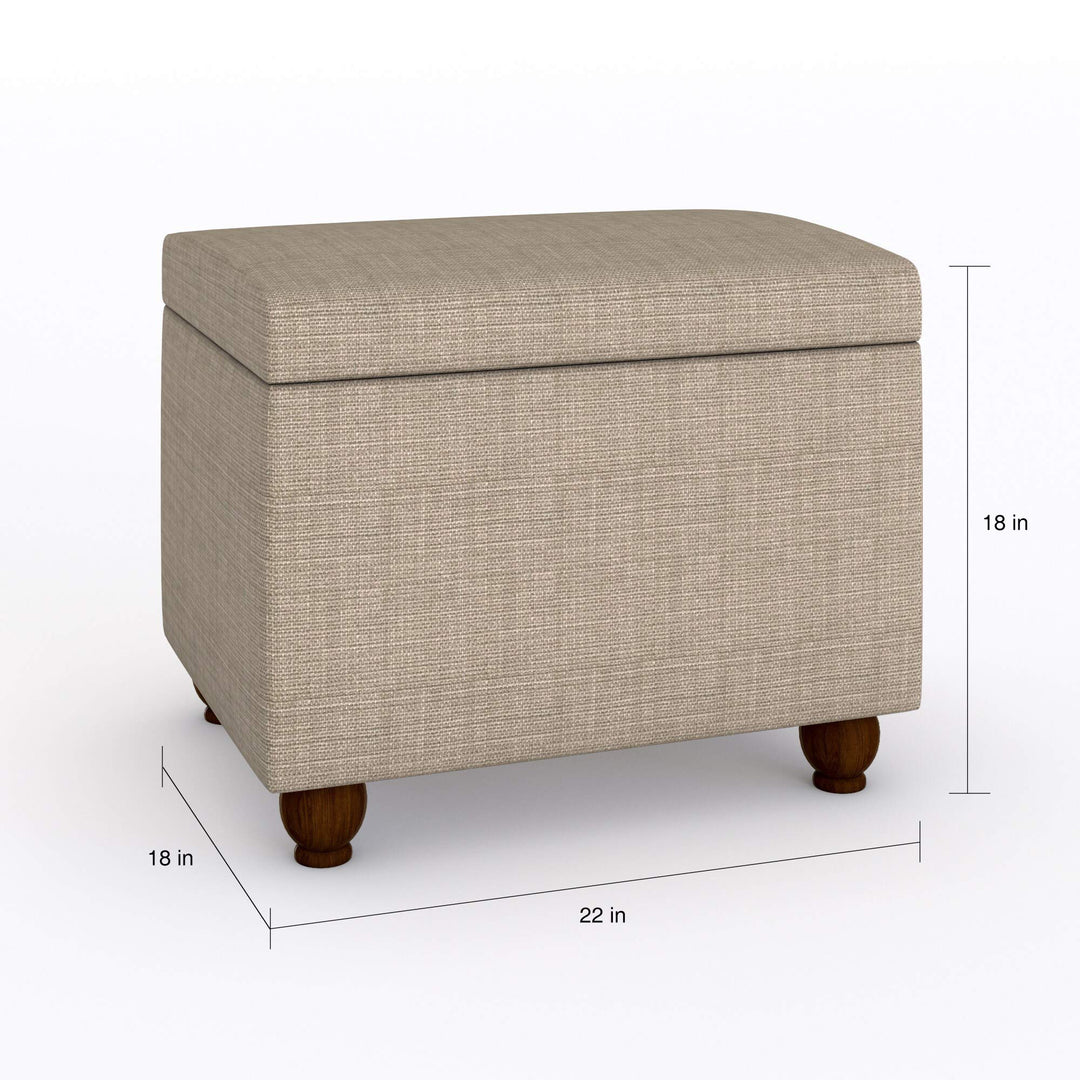 Medium Tan Linen Storage Ottoman Solid Transitional Square Fabric Wood Walnut - Diamond Home USA