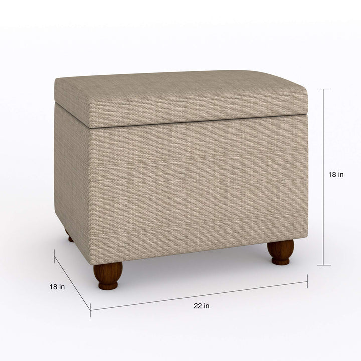 Medium Tan Linen Storage Ottoman Solid Transitional Square Fabric Wood Walnut - Diamond Home USA