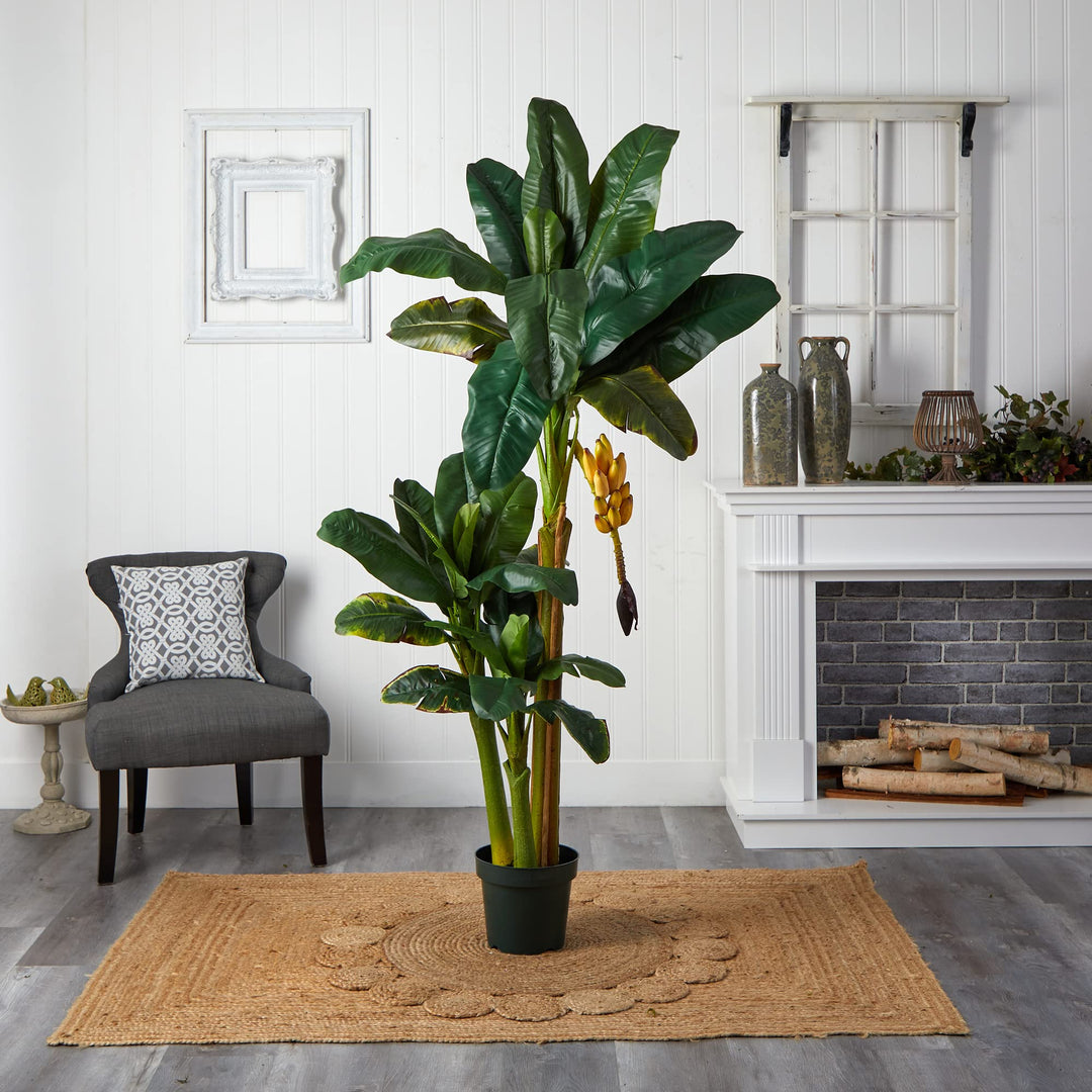 Nearly Natural 5226 6ft. Triple Stalk Banana Silk Tree Green 53.25" x 13" x - Diamond Home USA