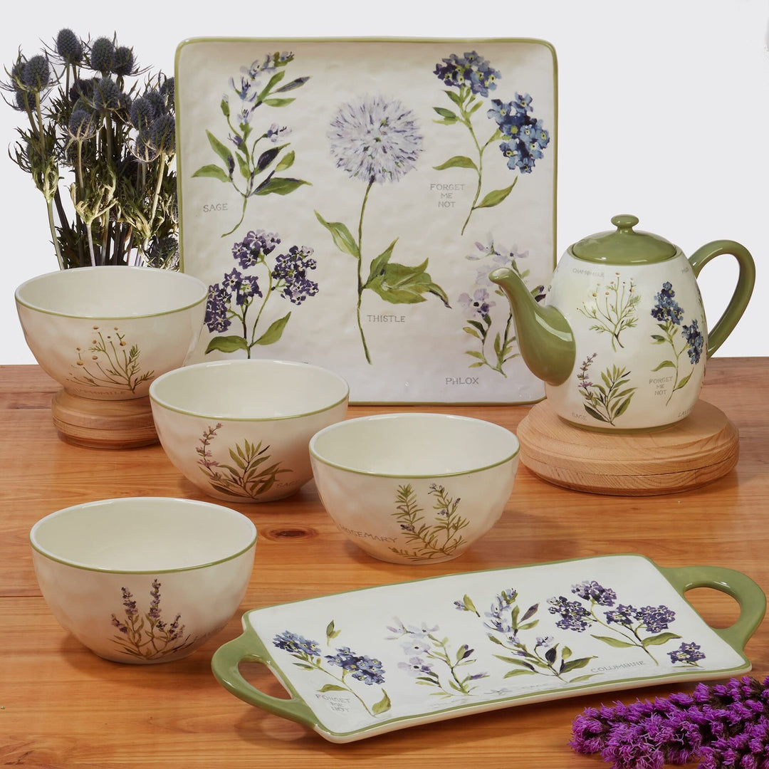 Fresh Herbs 24 Oz. Ice ream/dessert Bowls Set Of 4 5.25" Dia X 3" Green Multi - Diamond Home USA