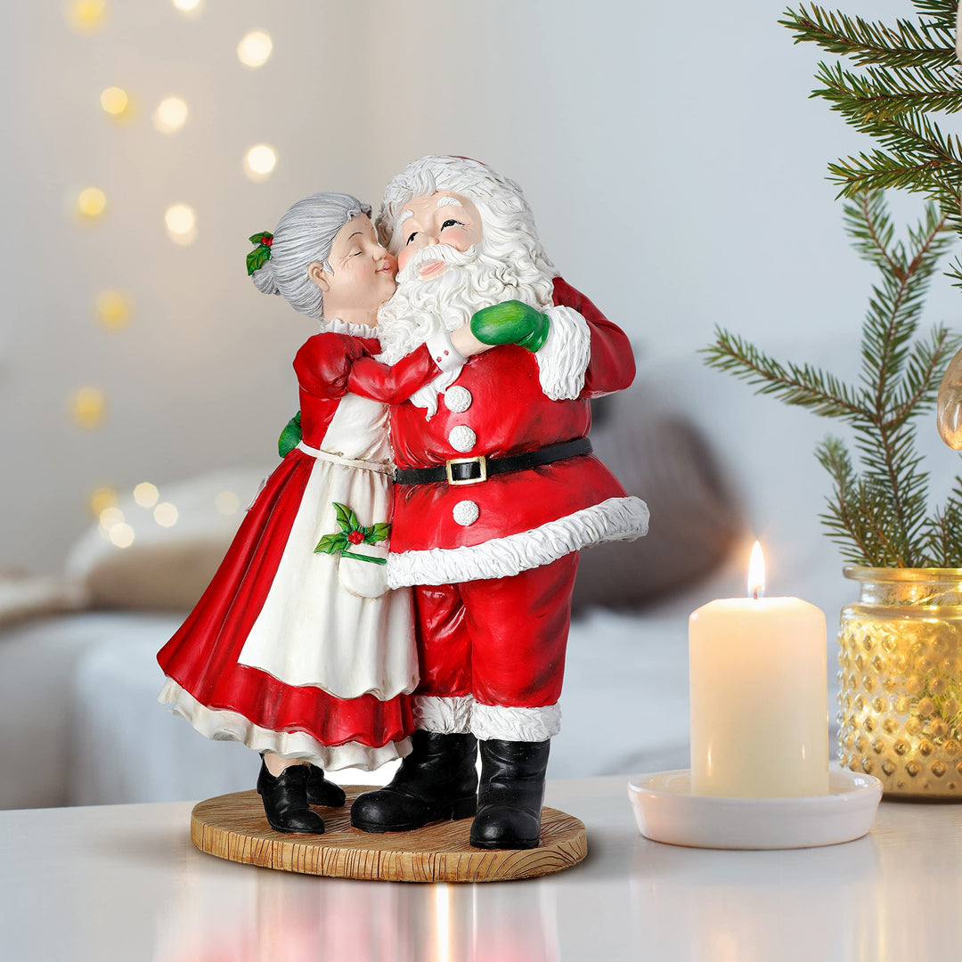 12" Resin Mrs Claus Kissing Santa Red