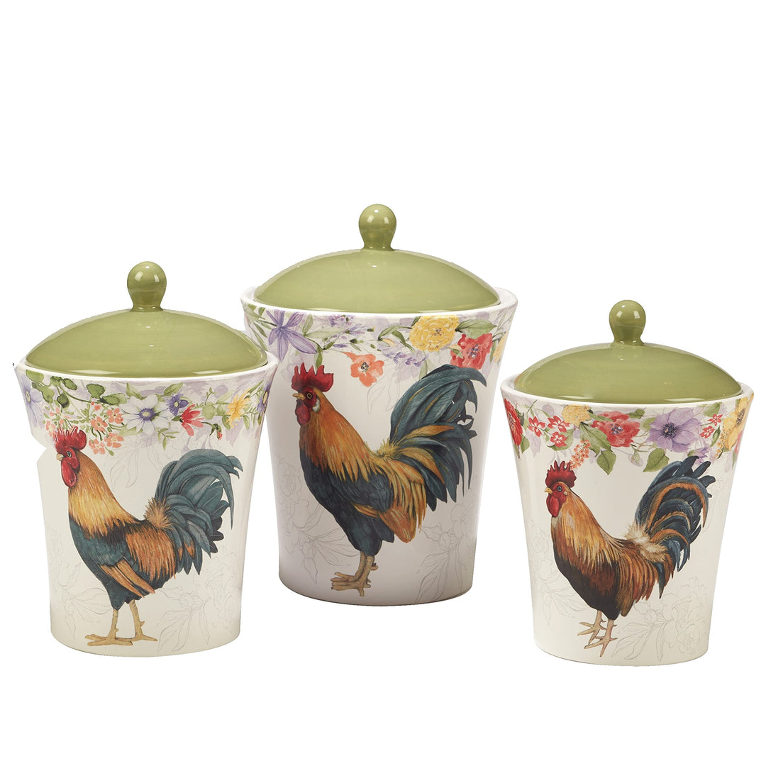 Floral Rooster 3 Piece Canister Set 54 Oz 72 Oz. Multi Color Ceramic