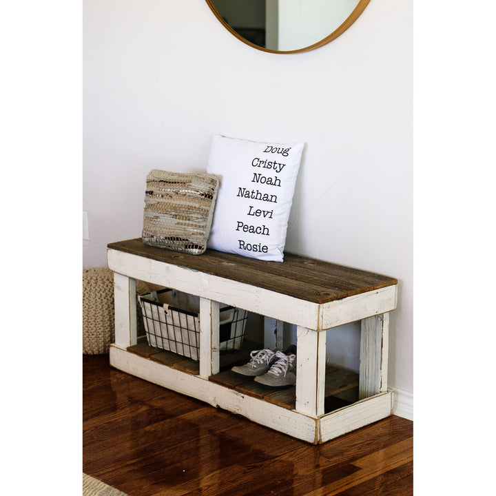 White Combo Storage Bench Farmhouse Rectangular Reclaimed Wood Natural Finish - Diamond Home USA