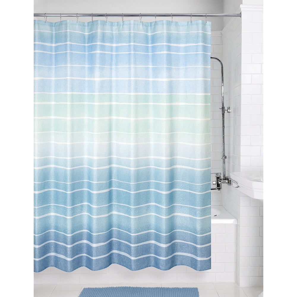 Metallic Stripe Shower Curtain Blue Striped Glam Polyester - Diamond Home USA
