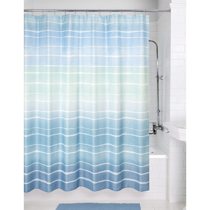 Metallic Stripe Shower Curtain Blue Striped Glam Polyester - Diamond Home USA
