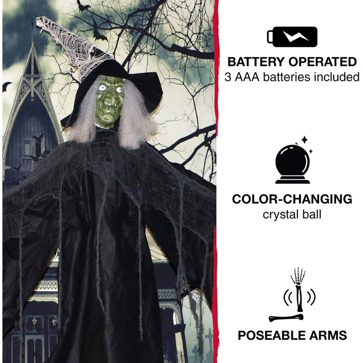Life-Size Animated Wicked Witch Prop W/Led Crystal Ball for Indoor Or Outdoor - Diamond Home USA