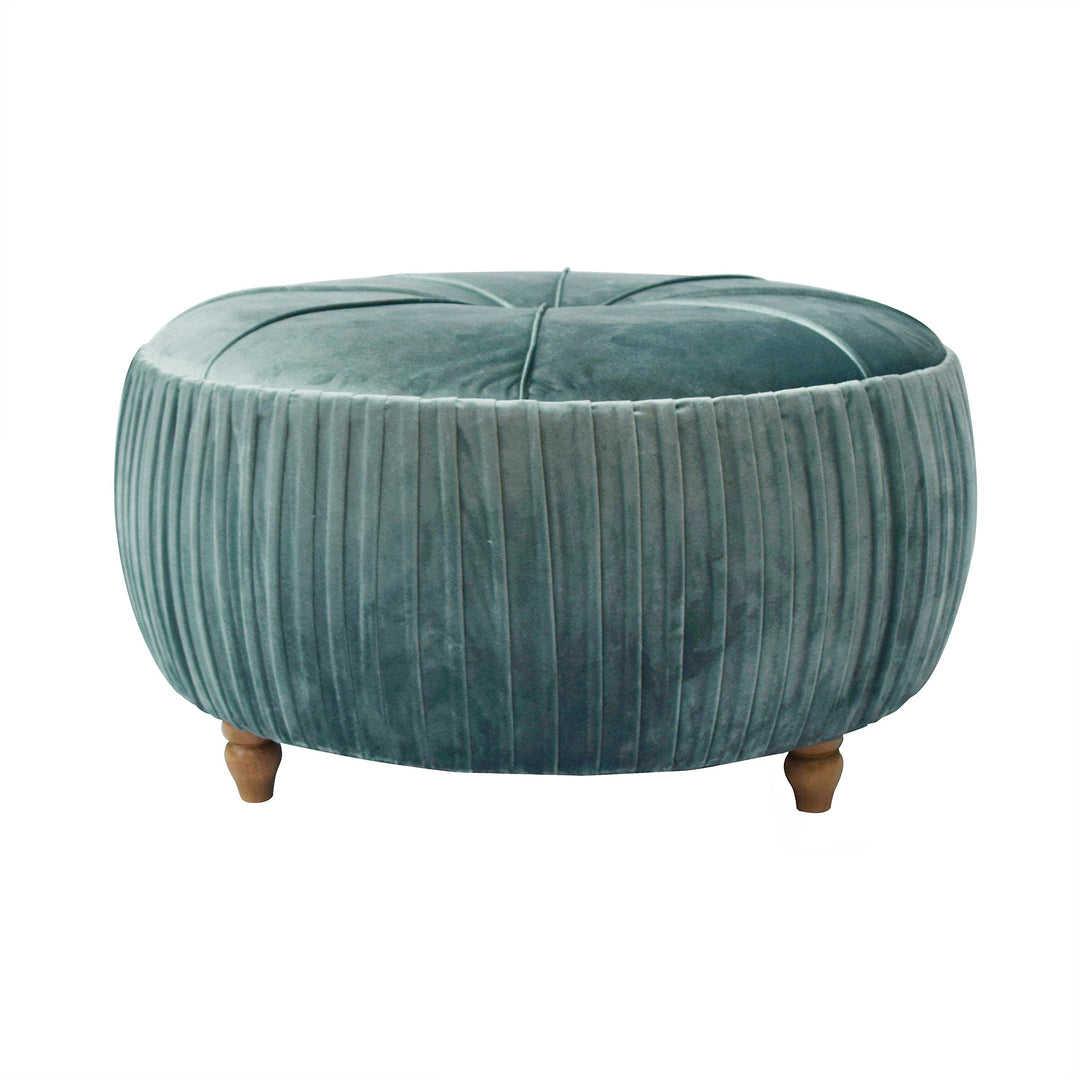 New Pacific Direct Helena Velvet Round Ottoman Ottomans & Cubes Emerald