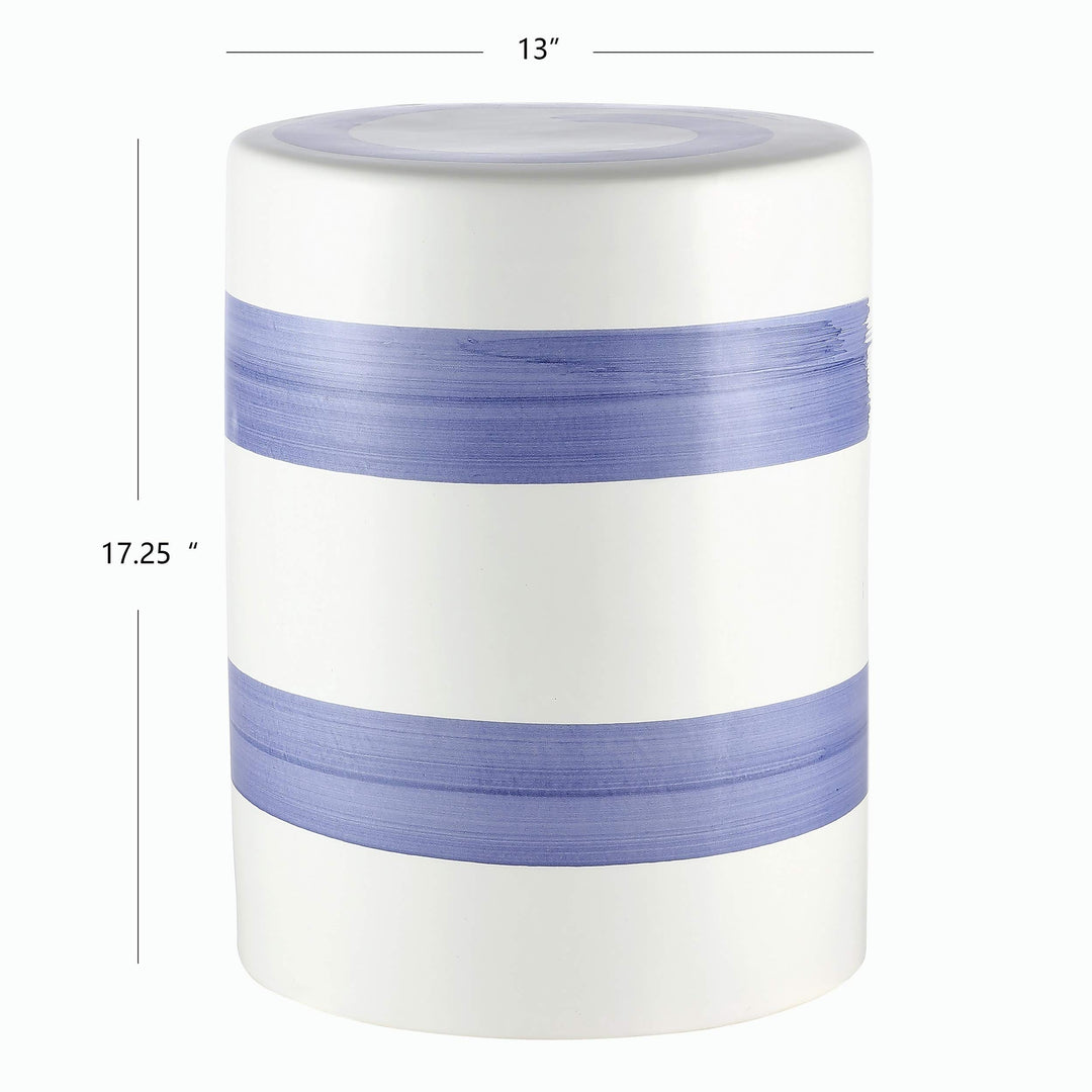 Stripe Ceramic Decorative Garden Stool Blue White Modern Contemporary Glossy - Diamond Home USA