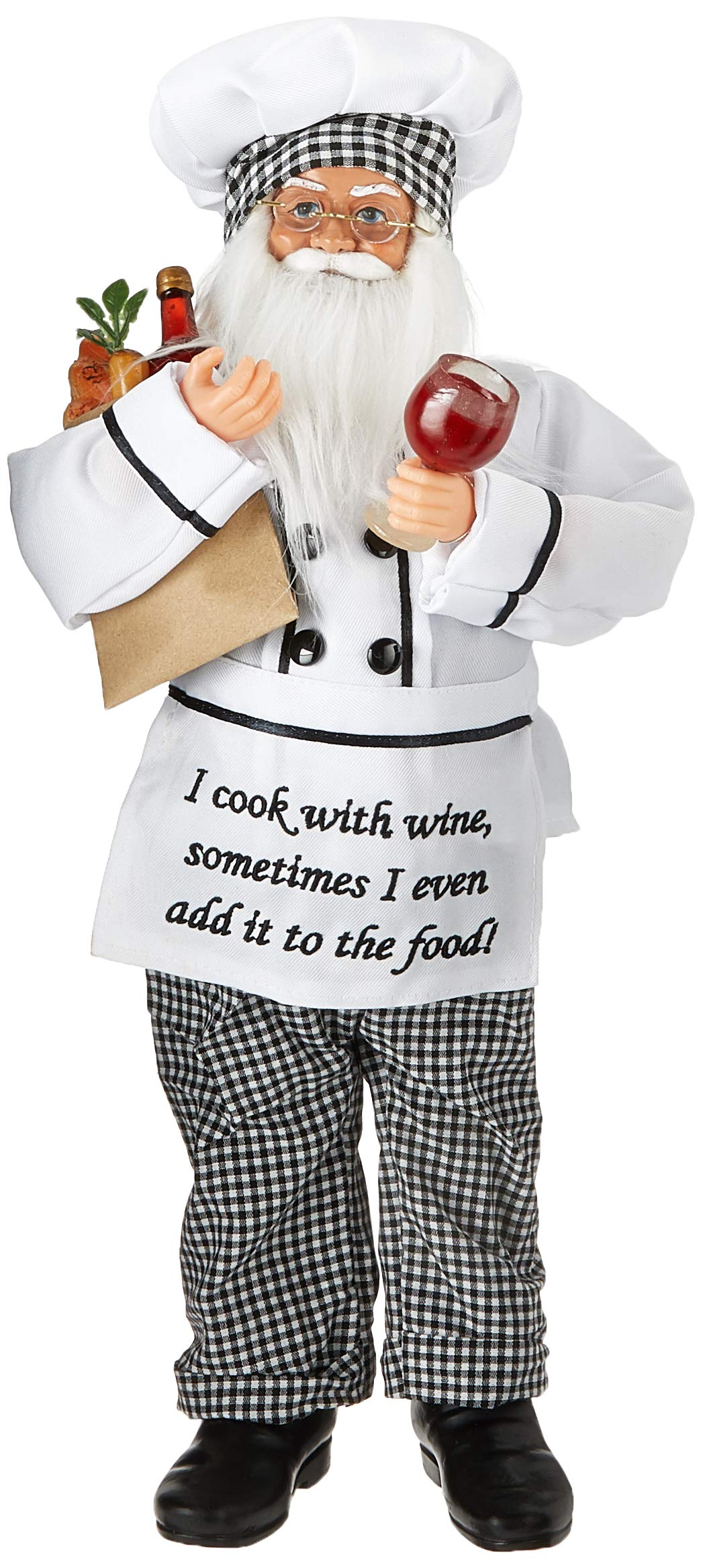 FOJOC I Cook with Wine Santa Figurine 18" Tall Black/White - Diamond Home USA