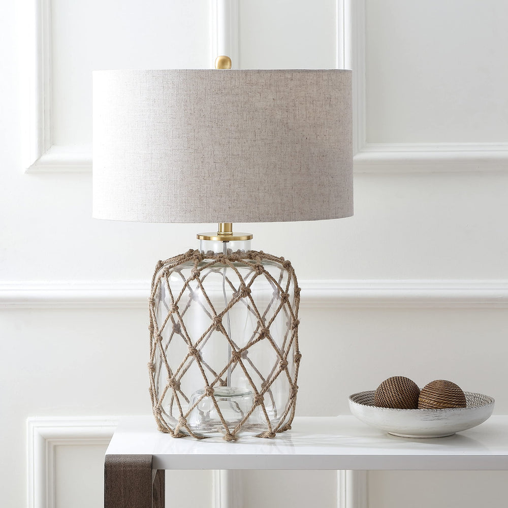 26.5" Glass and Rope Led Table Lamp Brown/Clear Brown Bohemian Eclectic Nautical - Diamond Home USA