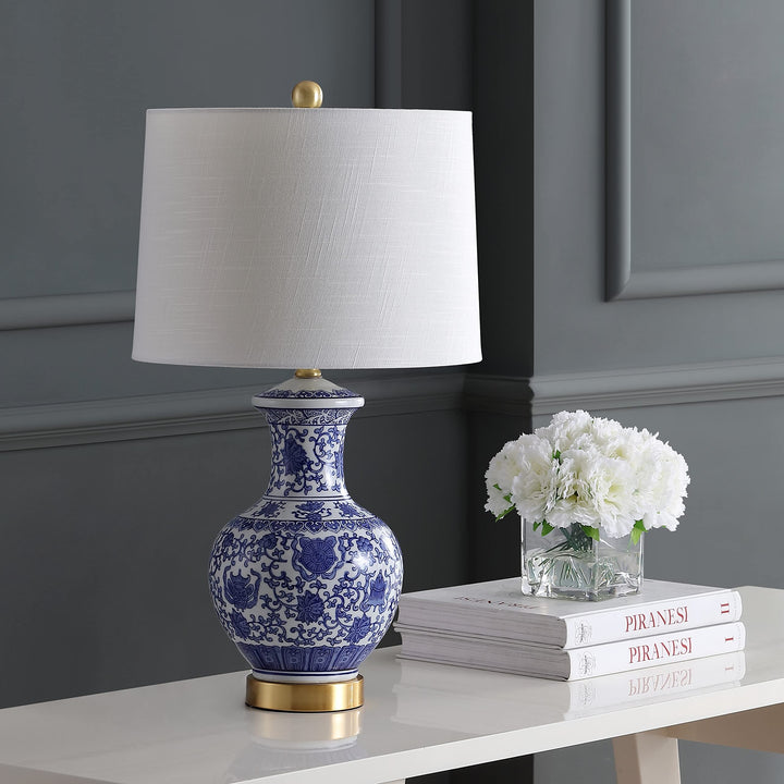 25.25" Ceramic/Metal Led Table Lamp Blue/White (Set of 2) Blue White Glam - Diamond Home USA