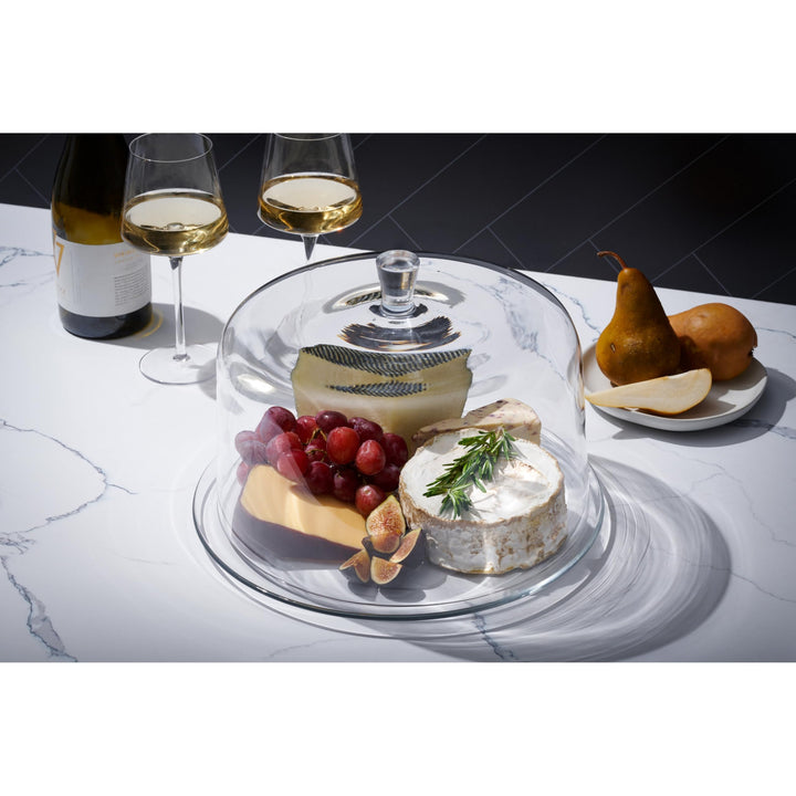Glass Cake Plate with Dome-13 Diameter- Inc. 9" Height Clear Modern Contemporary - Diamond Home USA