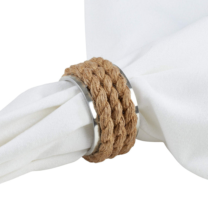 Rope Design Aluminum Napkin Rings (Set of 4) Tan Casual Modern Contemporary - Diamond Home USA