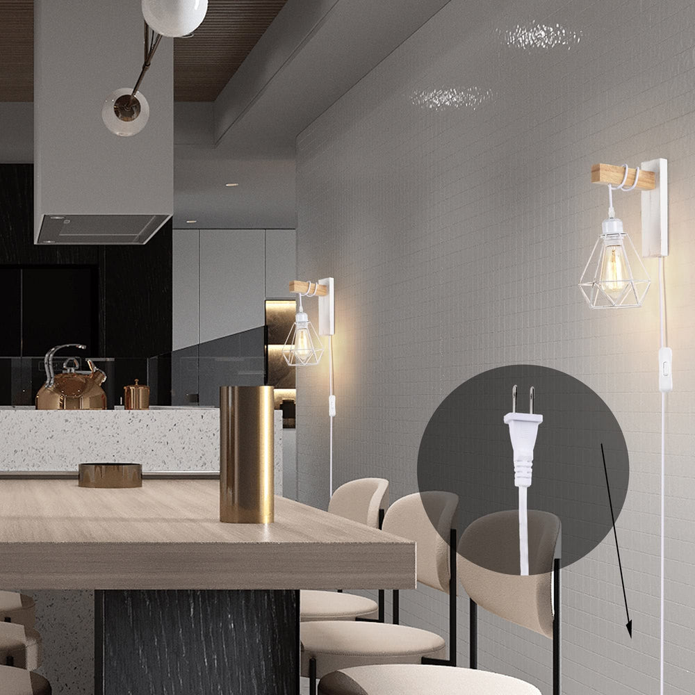 Farmhouse White Plug in Wooden Metal Wall Sconces Set of 2 Vintage Iron Wood - Diamond Home USA