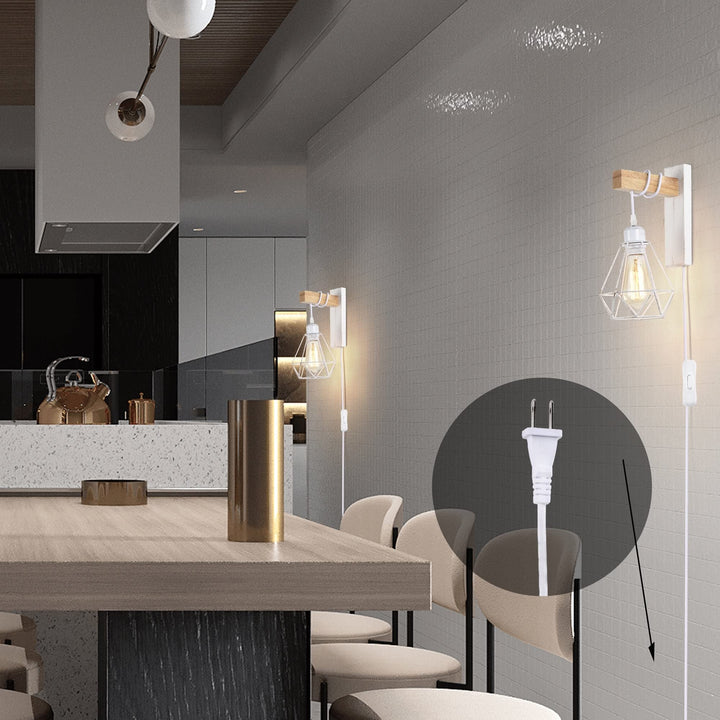 Farmhouse White Plug in Wooden Metal Wall Sconces Set of 2 Vintage Iron Wood - Diamond Home USA