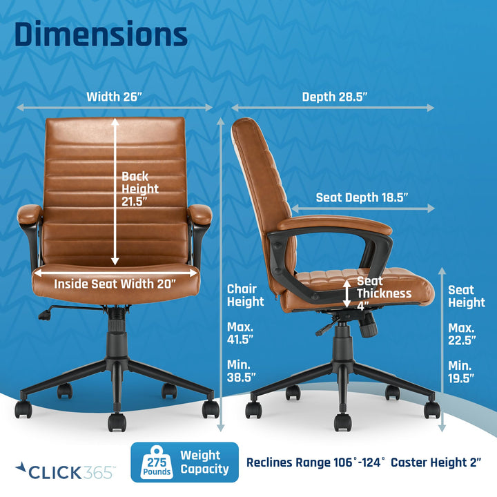 Click365 Transform 3.0 Extra Comfort Ergonomic Mid Back Channel Stitching Desk Chair, with Padded armrests, Adjustable-Height