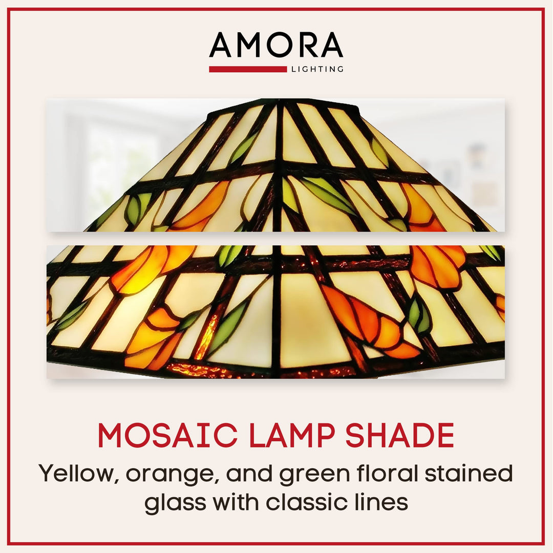 Amora Vintage Tiffany Table Lamp - Linear Floral Table Night Light - Yellow - Diamond Home USA