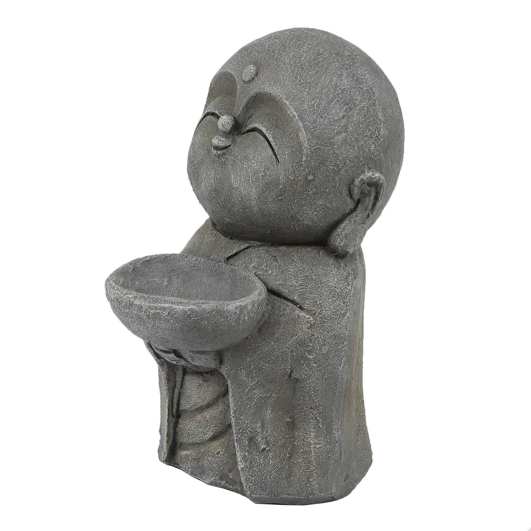 Gray Mgo Little Buddha Monk and Bowl Garden Statue Grey Oriental Magnesium Oxide - Diamond Home USA