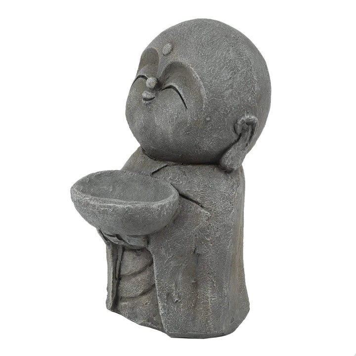 Gray Mgo Little Buddha Monk and Bowl Garden Statue Grey Oriental Magnesium Oxide - Diamond Home USA